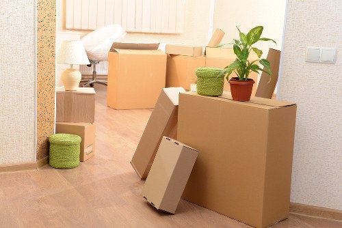 Packed boxes and moving supplies ready for removals in Bromley