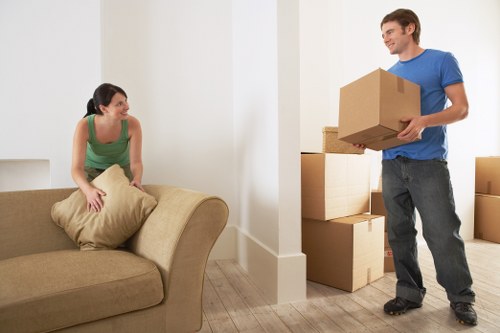 Prepared office relocation boxes and labelled equipment for Bromley business move